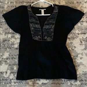 Lucky Brand Blue Beaded Neck Peplum Flutter Top